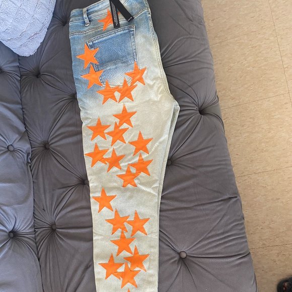 AMIRI Denim Orange Star Skinny Jeans Size 40 - Picture 1 of 9